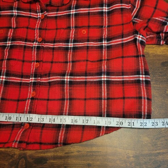 American Eagle Flannel Plaid Cropped Shirt M Oversized Pocket Red Black White - Picture 7 of 10